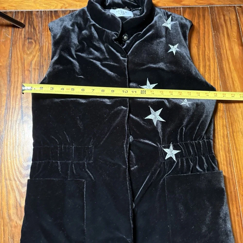 Seven Lab NYC Black Velvet Star Long Vest Woolmark Russia Sz M Fun Art Unique